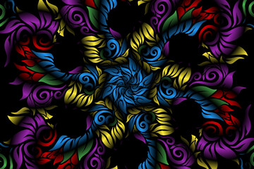 seamless colourful caleidoscope gradient flower art pattern of indonesian traditional tenun batik ethnic dayak ornament for wallpaper ads background sticker or clothing