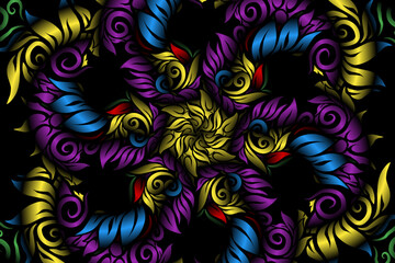seamless colourful caleidoscope gradient flower art pattern of indonesian traditional tenun batik ethnic dayak ornament for wallpaper ads background sticker or clothing