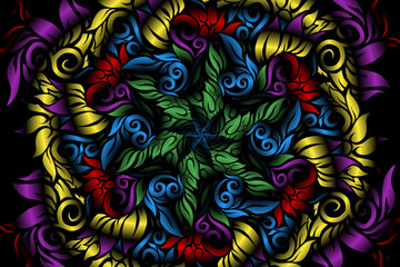 seamless colourful caleidoscope gradient flower art pattern of indonesian traditional tenun batik ethnic dayak ornament for wallpaper ads background sticker or clothing