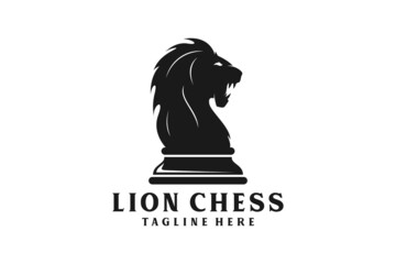 Black Chess Knight Lion Horse silhouette logo design

