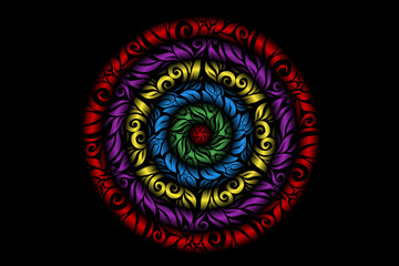 seamless colourful caleidoscope gradient flower art pattern of indonesian traditional tenun batik ethnic dayak ornament for wallpaper ads background sticker or clothing