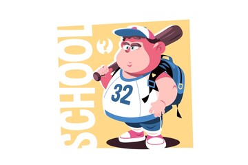 Overweight school boy with bat