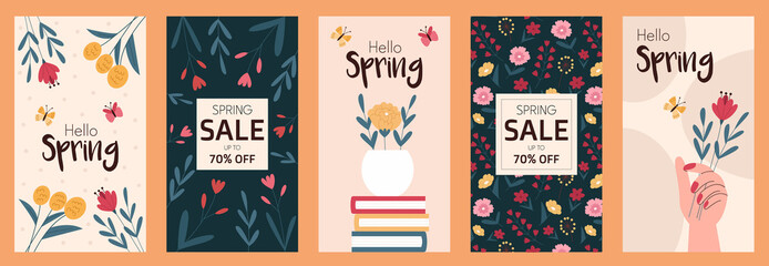 Set of Hello spring stories templates