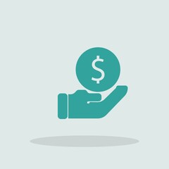 Dollar on hand vector icon illustration sign