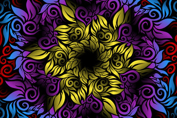 seamless colourful caleidoscope gradient flower art pattern of indonesian traditional tenun batik ethnic dayak ornament for wallpaper ads background sticker or clothing