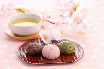 Fototapeta na wymiar 桜餅とお茶