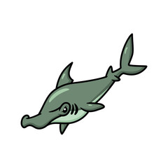 Cute little hammerhead shark cartoon swimming