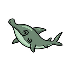 Cute little hammerhead shark cartoon swimming