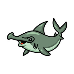 Cute little hammerhead shark cartoon swimming