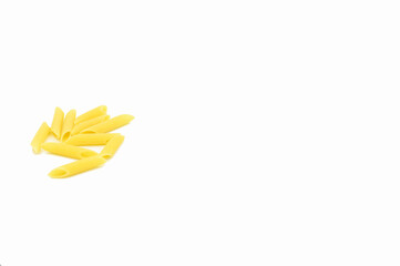 Raw penne rigate pasta, isolated on a white background
