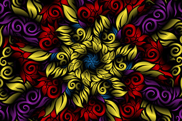 seamless colourful caleidoscope gradient flower art pattern of indonesian traditional tenun batik ethnic dayak ornament for wallpaper ads background sticker or clothing