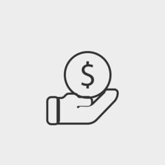 Dollar on hand vector icon illustration sign