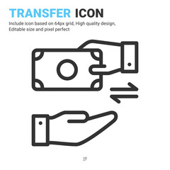 Money transfer icon vector with outline style isolated on white background. Vector illustration transfer sign symbol icon concept for business, finance, industry, company, apps and all project