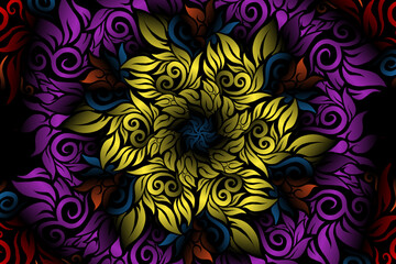 seamless colourful caleidoscope gradient flower art pattern of indonesian traditional tenun batik ethnic dayak ornament for wallpaper ads background sticker or clothing