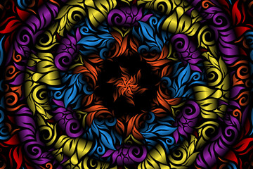 seamless colourful caleidoscope gradient flower art pattern of indonesian traditional tenun batik ethnic dayak ornament for wallpaper ads background sticker or clothing