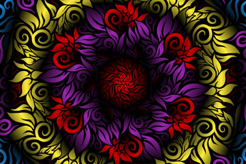 seamless colourful caleidoscope gradient flower art pattern of indonesian traditional tenun batik ethnic dayak ornament for wallpaper ads background sticker or clothing