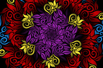 seamless colourful caleidoscope gradient flower art pattern of indonesian traditional tenun batik ethnic dayak ornament for wallpaper ads background sticker or clothing