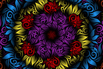 seamless colourful caleidoscope gradient flower art pattern of indonesian traditional tenun batik ethnic dayak ornament for wallpaper ads background sticker or clothing