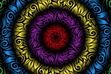 seamless colourful caleidoscope gradient flower art pattern of indonesian traditional tenun batik ethnic dayak ornament for wallpaper ads background sticker or clothing