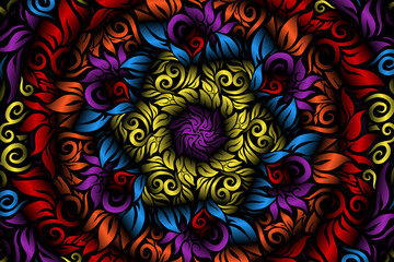 seamless colourful caleidoscope gradient flower art pattern of indonesian traditional tenun batik ethnic dayak ornament for wallpaper ads background sticker or clothing