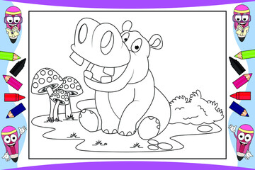 coloring hippo animal cartoon for kids