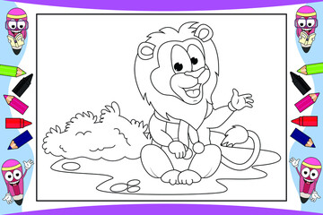 coloring lion animal cartoon for kids