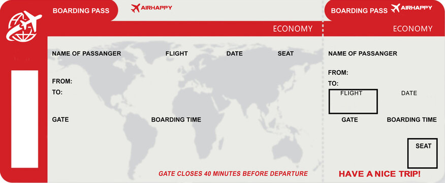 Airplane boarding pass international ticket template