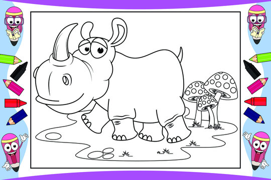 coloring rhino animal cartoon for kids
