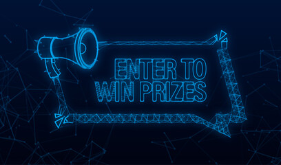 Megaphone banner, business concept with text Enter to win prizes. Plexus icon. Vector stock illustration