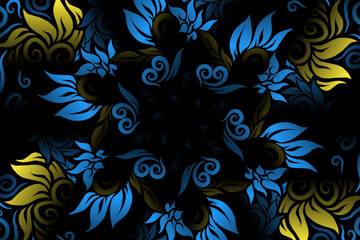 seamless colourful caleidoscope gradient flower art pattern of indonesian traditional tenun batik ethnic dayak ornament for wallpaper ads background sticker or clothing