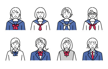 様々な女子学生のアイコンセット