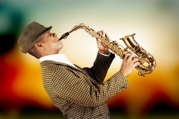 Musician playing jazz music instrument. Band instruments