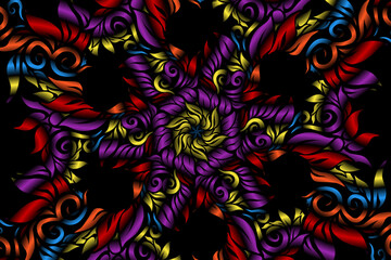 seamless colourful caleidoscope gradient flower art pattern of indonesian traditional tenun batik ethnic dayak ornament for wallpaper ads background sticker or clothing