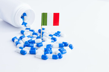 Tablets and the flag of Italy. medicines in the state.
