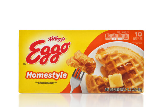 IRVINE, CALIFORNIA - 14 FEB 2022: A box of Kellogg Homestyle frozen wafles.