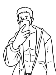 black and white of cute man for coloring