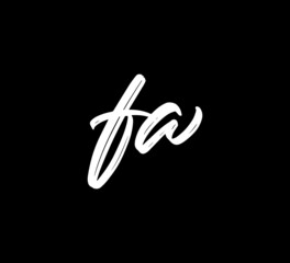 Fototapeta na wymiar White Vector Letters Logo Brush Handlettering Calligraphy Style In Black Background Initial fa