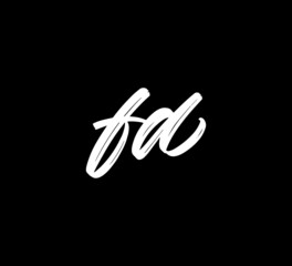 Fototapeta na wymiar White Vector Letters Logo Brush Handlettering Calligraphy Style In Black Background Initial fd