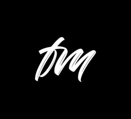 Fototapeta na wymiar White Vector Letters Logo Brush Handlettering Calligraphy Style In Black Background Initial fm