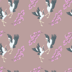 seamless pattern with cranes