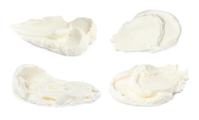 Tasty fresh cream cheese on white background