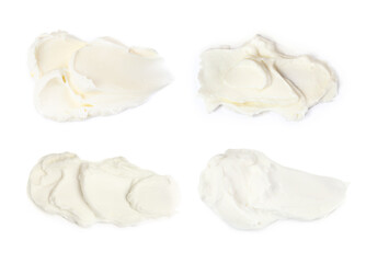 Fototapeta na wymiar Tasty fresh cream cheese on white background