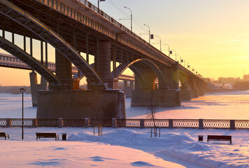 Winter embankment in the evening