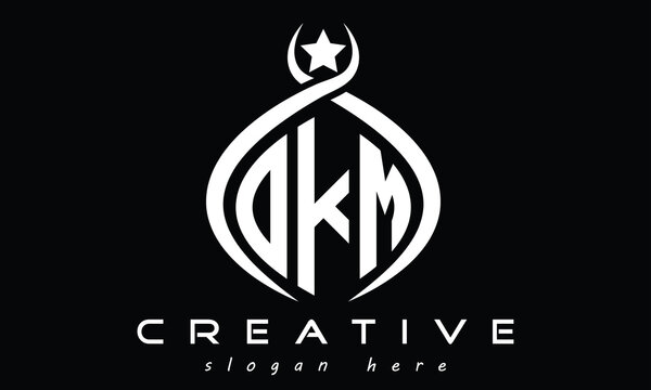 OKM three letters monogram curved oval initial logo design, geometric minimalist modern shape creative logo, vector template