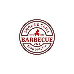 Obraz premium Vintage Retro BBQ Smoke and Grill, Barbecue, Barbecue Label Stamp Logo vector design