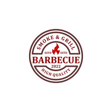 Vintage Retro BBQ Smoke and Grill, Barbecue, Barbecue Label Stamp Logo vector design