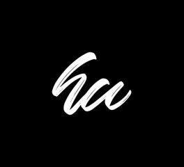 Fototapeta na wymiar White Vector Letters Logo Brush Handlettering Calligraphy Style In Black Background Initial hu