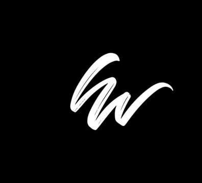 White Vector Letters Logo Brush Handlettering Calligraphy Style In Black Background Initial hw