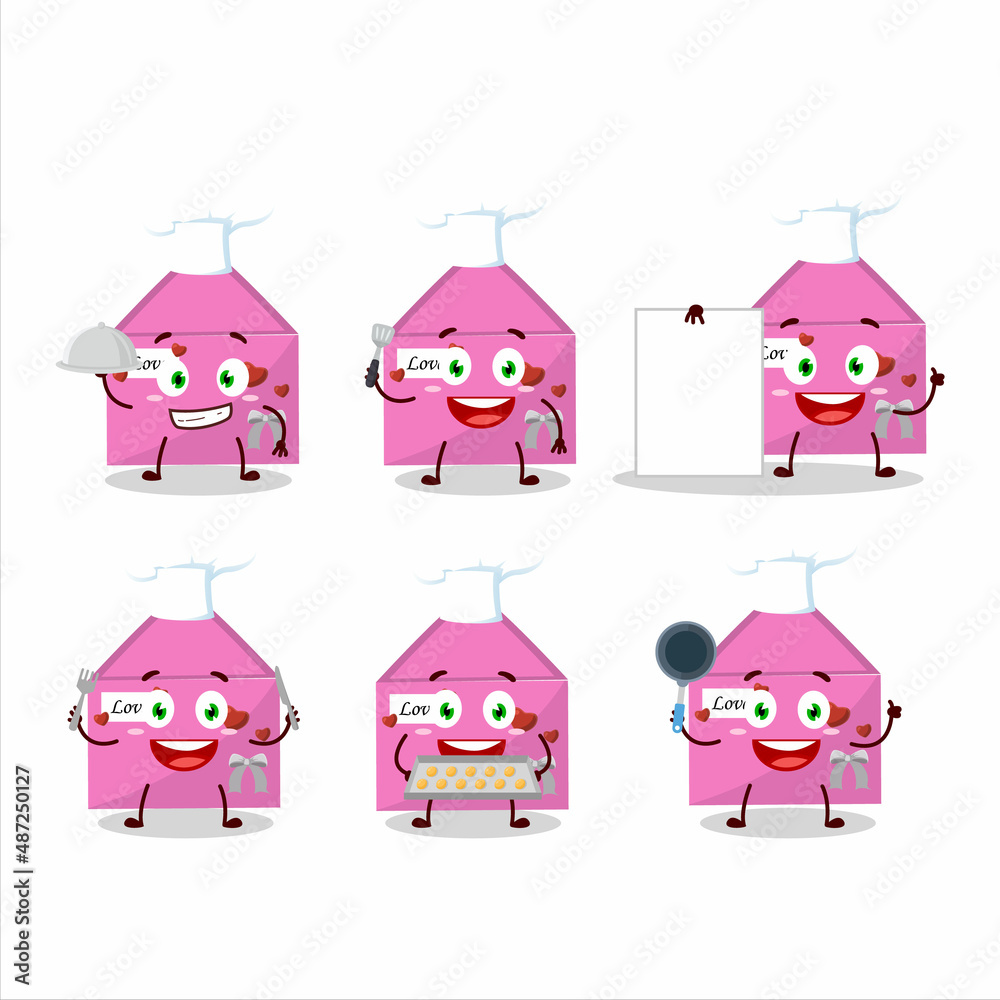 Canvas Prints Cartoon character of pink love envelope with various chef emoticons