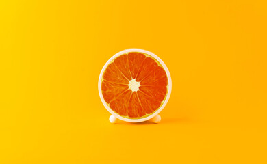 Creative and innovative ideas with circle oranges like time. Artistic concepts and mixing ideas image of orange imagination